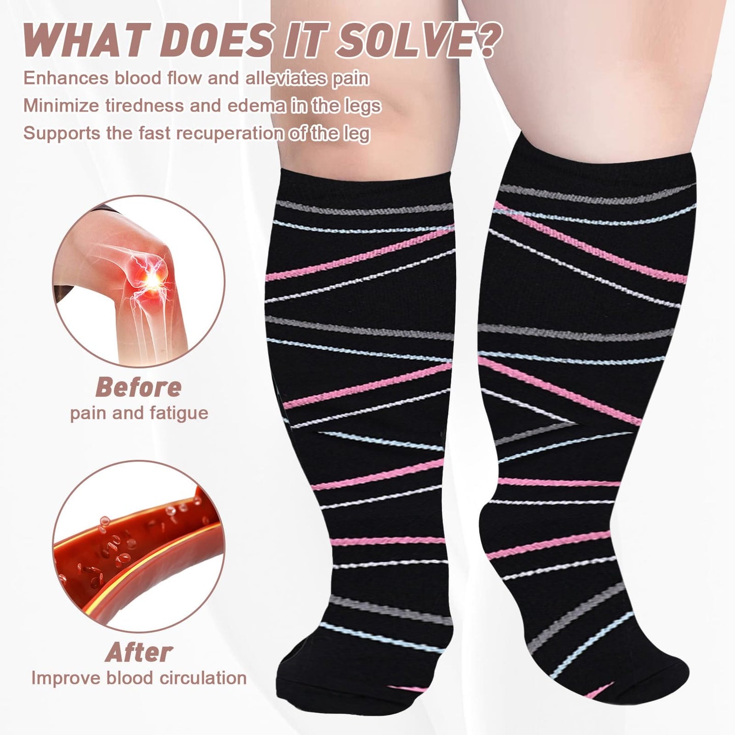 Plusock Ribbon Plus Size Compression Socks 2XL-7XL(3 Pairs) - image 3