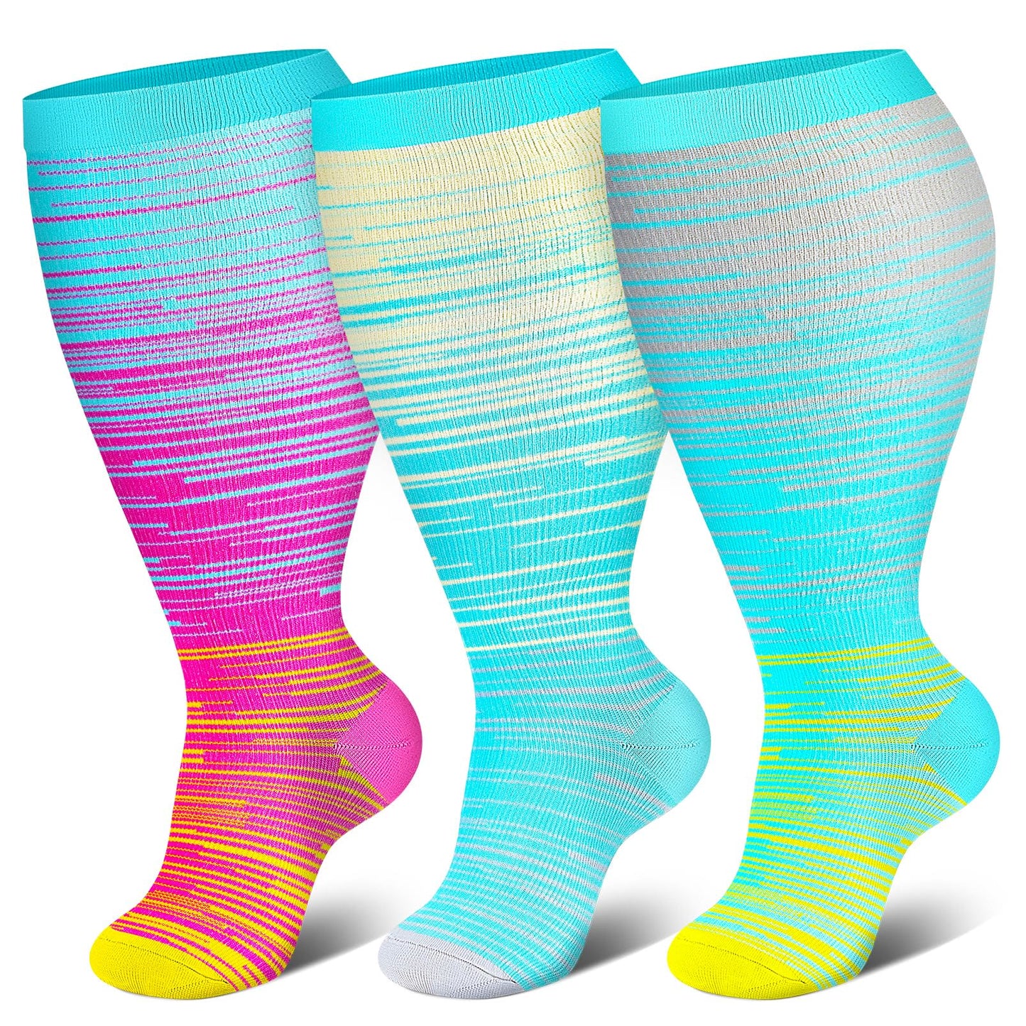 2XL-7XL Plus Size Bright Stripe Compression Socks(3 Pairs) - image 2