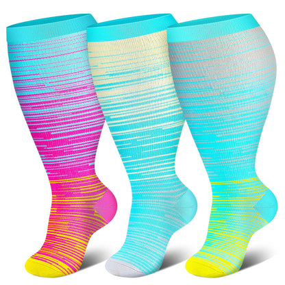 2XL-7XL Plus Size Bright Stripe Compression Socks(3 Pairs) - image 2