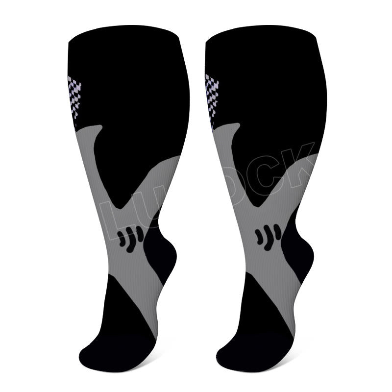 2XL-7XL Plus Size Wide Calf Sports Compression Socks(3 Pairs) - Black - 7XL - image 1