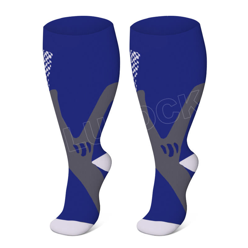 2XL-7XL Plus Size Wide Calf Sports Compression Socks(3 Pairs) - Blue - 7XL - image 3