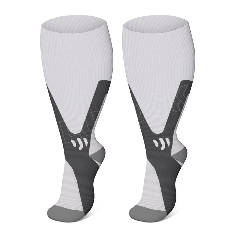 2XL-7XL Plus Size Wide Calf Sports Compression Socks(3 Pairs) - White - 7XL - image 2