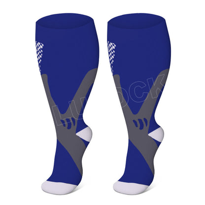 Plus Size Wide Calf Sports Compression Socks 2XL-7XL(3 Pairs) - Blue - 7XL - image 5