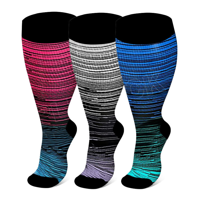 2XL-7XL Colorful Cool Lines Plus Size Compression Socks(3 Pairs) - image 0