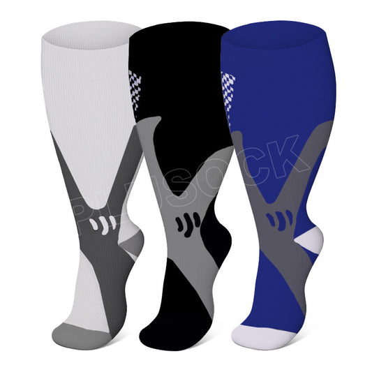 Plusock Plus Size Wide Calf Sports Compression Socks 2XL-7XL(3 Pairs) - Multicolor - 7XL - image 0