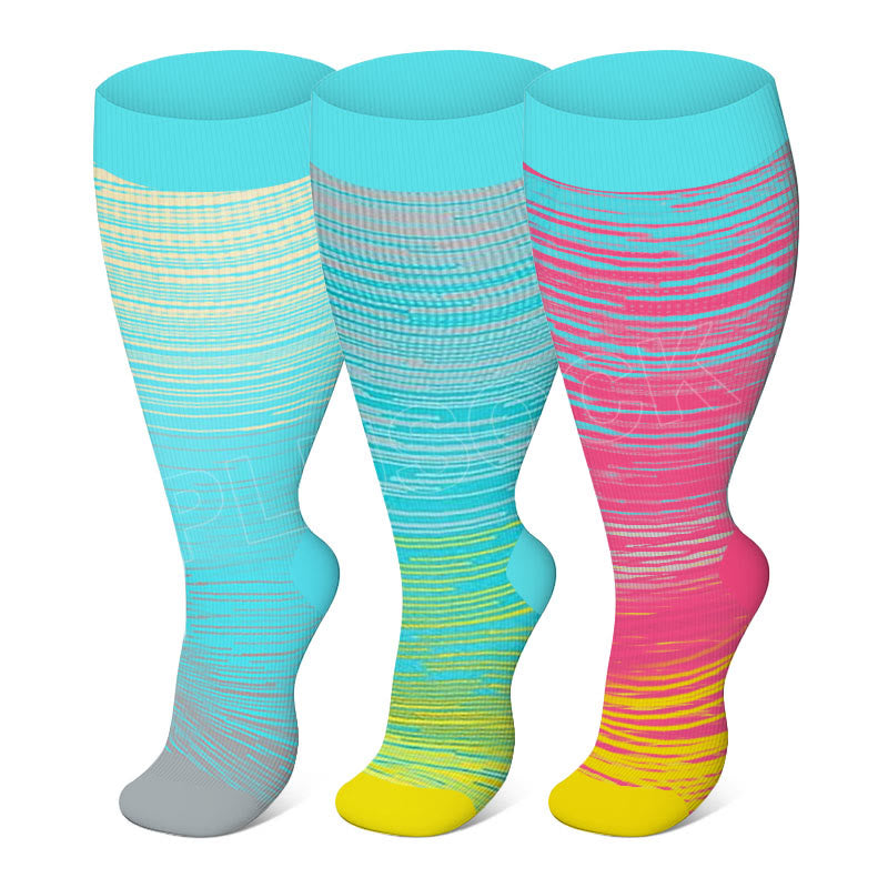 Plus Size Bright Stripe Compression Socks 2XL-7XL(3 Pairs) - Multicolor - 4XL - image 4