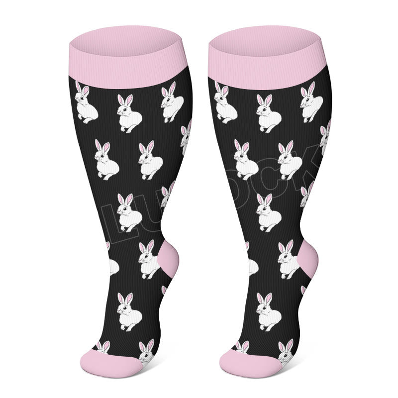Plus Size Cute Fox Pig Compression Socks - Rabbit - 3XL - image 2