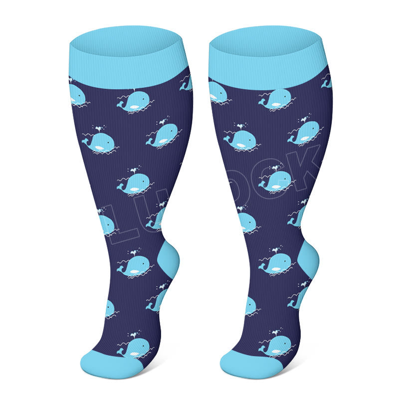 Plus Size Whale Starfish Seahorse Compression Socks - Whale - 4XL - image 3