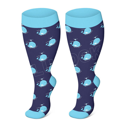 Plus Size Whale Starfish Seahorse Compression Socks - Whale - 4XL - image 3