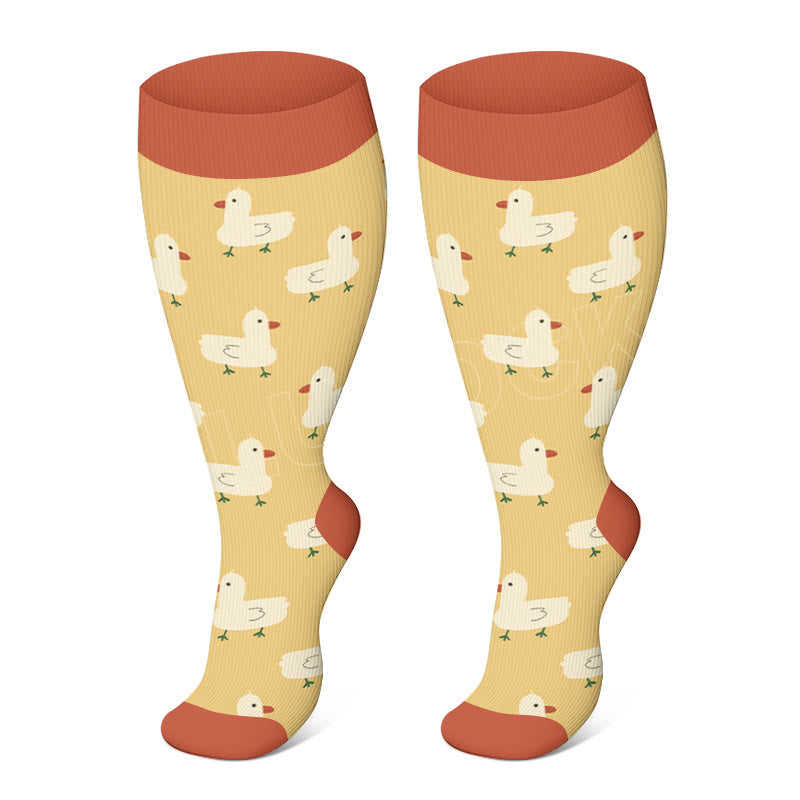 Plus Size Farm Animals Compression Socks - Yellow - 3XL - image 1