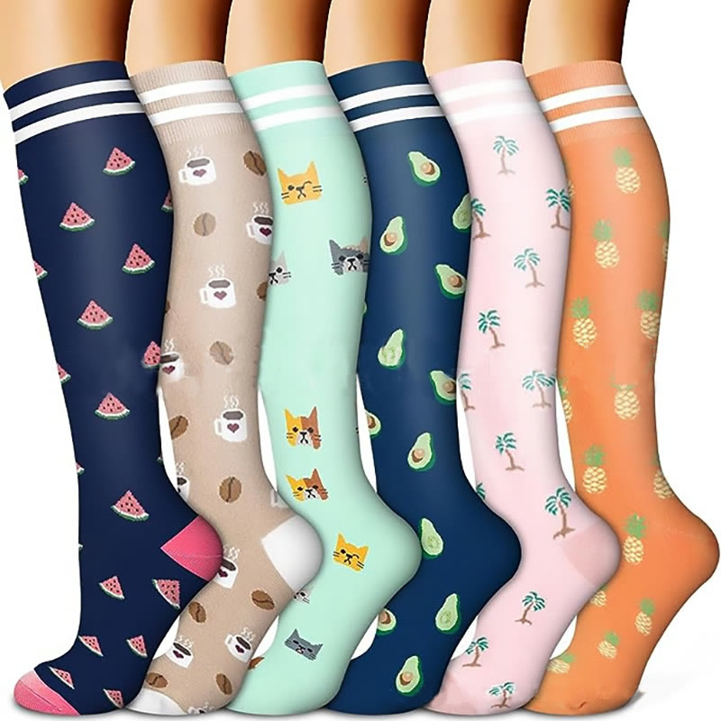 Fruit Coffee Patterns Compression Socks(6 Pairs) - image 0