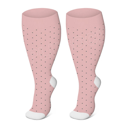 Plus Size Pink Polka Dot Compression Socks(3 Pairs) - Pink - 4XL - image 1