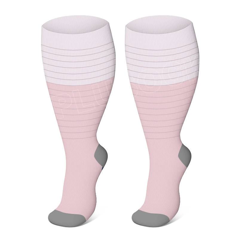 Plus Size Color Block Striped Compression Socks(3 Pairs) - Pink - 4XL - image 2