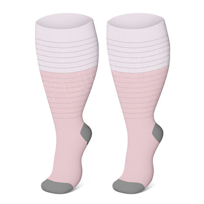 Plus Size Color Block Striped Compression Socks(3 Pairs) - Pink - 4XL - image 2
