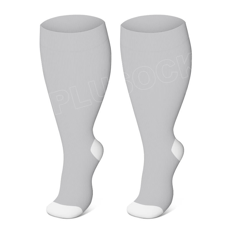 Plus Size Solid Color Elastic Compression Socks(3 Pairs) - Grey - 4XL - image 1