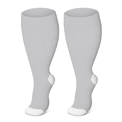 Plus Size Solid Color Elastic Compression Socks(3 Pairs) - Grey - 4XL - image 1