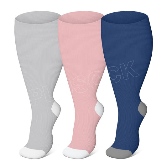 Plus Size Solid Color Elastic Compression Socks(3 Pairs) - Multicolor - 4XL - image 0