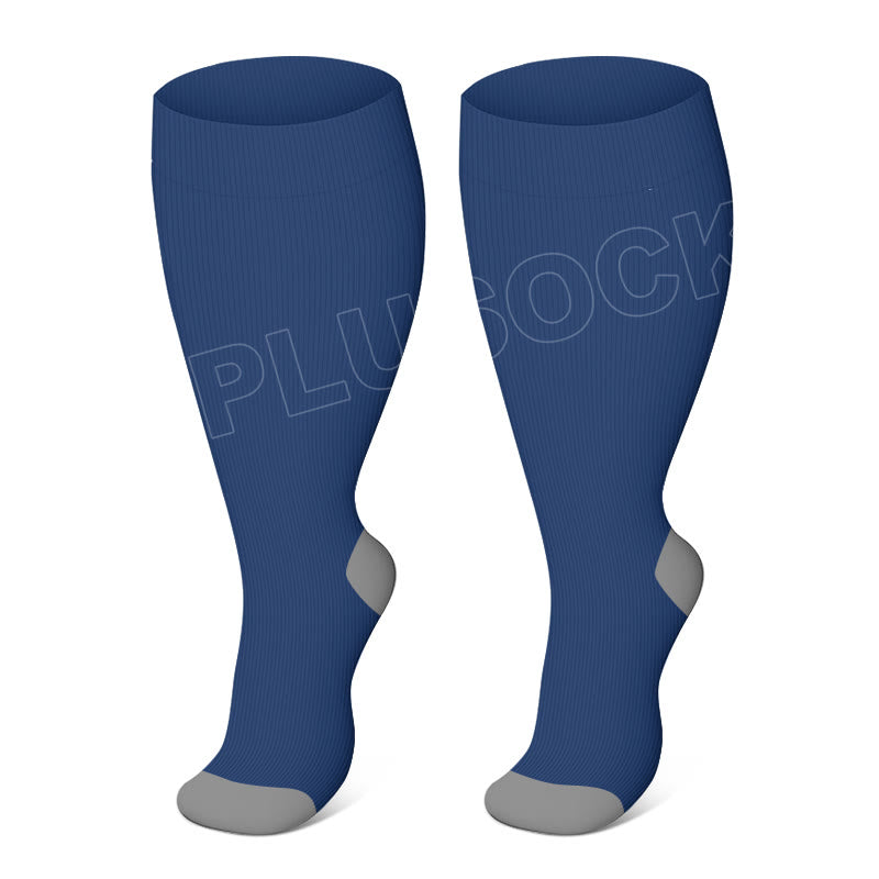 Plus Size Solid Color Elastic Compression Socks(3 Pairs) - Blue - 4XL - image 2
