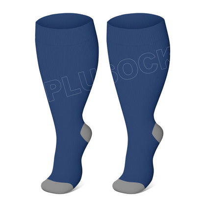 Plus Size Solid Color Elastic Compression Socks(3 Pairs) - Blue - 4XL - image 2