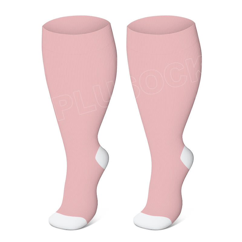 Plus Size Solid Color Elastic Compression Socks(3 Pairs) - Pink - 4XL - image 3