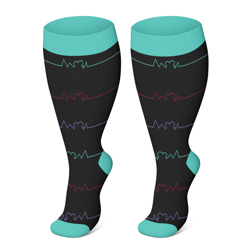 Electrocardiogram Pattern Plus Size Compression Socks(3 Pairs) - Blue - 4XL - image 3