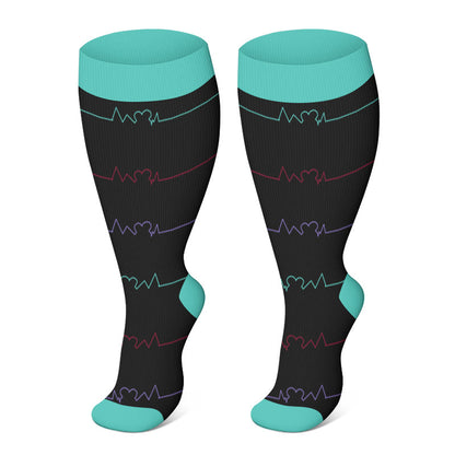 Electrocardiogram Pattern Plus Size Compression Socks(3 Pairs) - Blue - 4XL - image 3