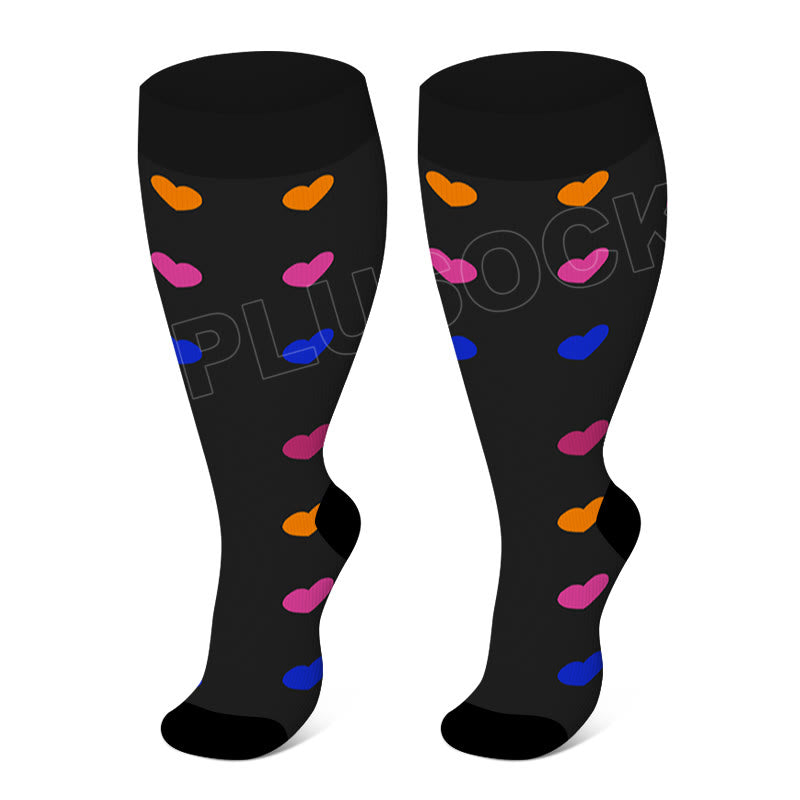 Blue Electrocardiogram Black Heart Plus Size Compression Socks(3 Pairs) - Heart - 4XL - image 3