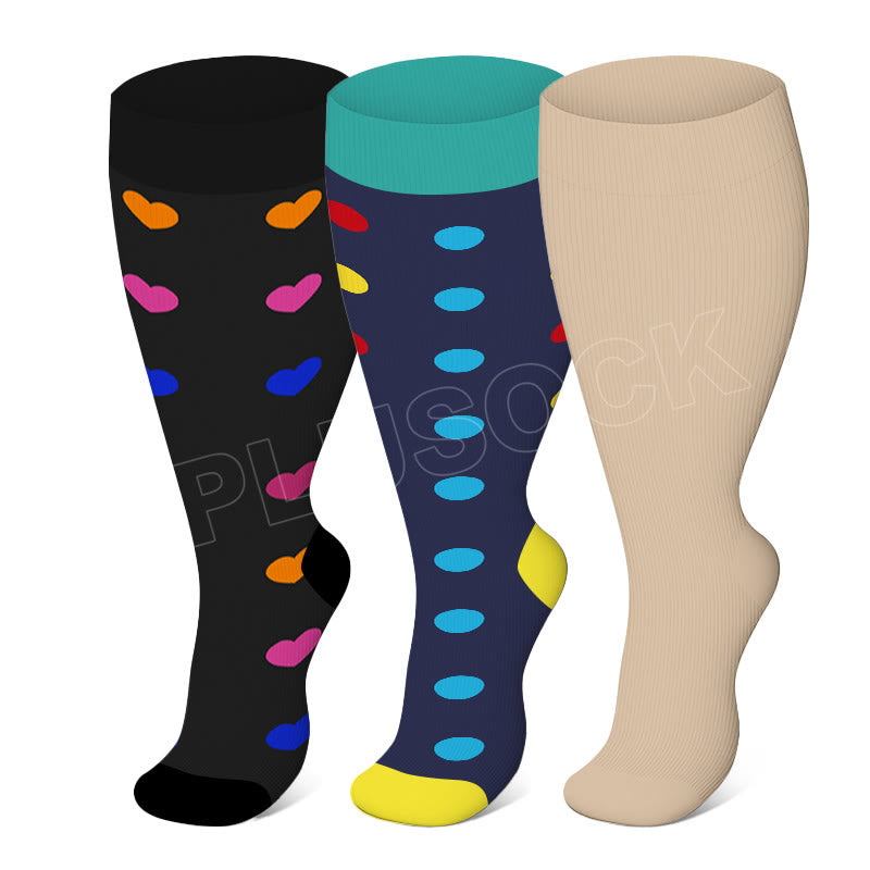 Plusock Skin Heart Dot Plus Size Compression Socks 2XL-7XL(3 Pairs) - Multicolor - 7XL - image 0