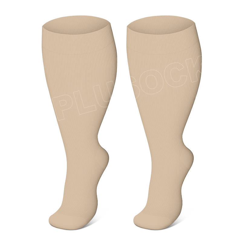 Blue Electrocardiogram Solid Plus Size Compression Socks(3 Pairs) - Skin - 4XL - image 1