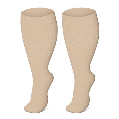 Blue Electrocardiogram Solid Plus Size Compression Socks(3 Pairs) - Skin - 4XL - image 1