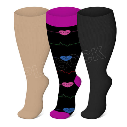 Purple Electrocardiogram Solid Plus Size Compression Socks 2XL-7XL(3 Pairs) - Multicolor - 7XL - image 0