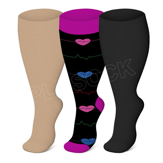 Plusock Purple Electrocardiogram Solid Plus Size Compression Socks 2XL-7XL(3 Pairs) - Multicolor - 7XL - image 0