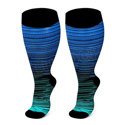 2XL-7XL Colorful Cool Lines Plus Size Compression Socks