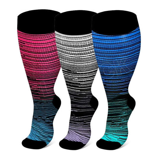 2XL-7XL Colorful Cool Lines Plus Size Compression Socks