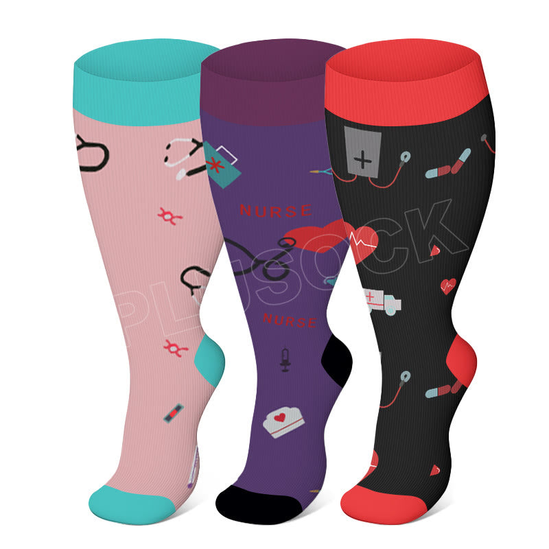 Plus Size Heart Elastic Compression Socks(3 Pairs) - Multicolor - 4XL - image 0
