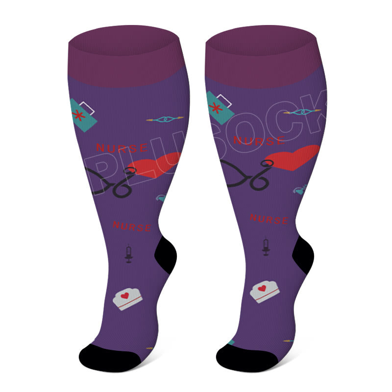 Plus Size Heart Elastic Compression Socks(3 Pairs) - Purple - 4XL - image 1