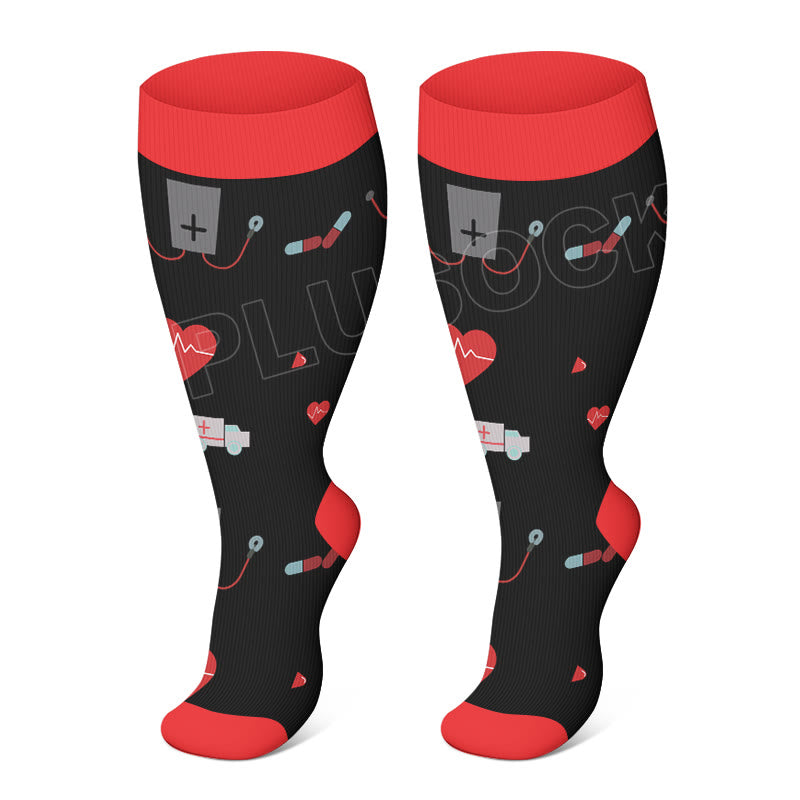 Plus Size Heart Elastic Compression Socks(3 Pairs) - Black - 4XL - image 3