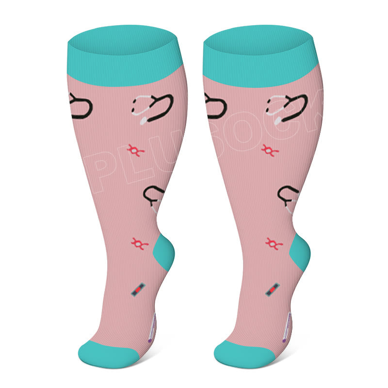 Plus Size Heart Elastic Compression Socks(3 Pairs) - Pink - 4XL - image 2
