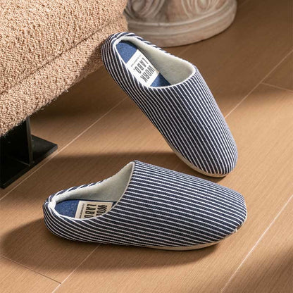 Plus Size Striped Home Slippers - Blue - L - image 17