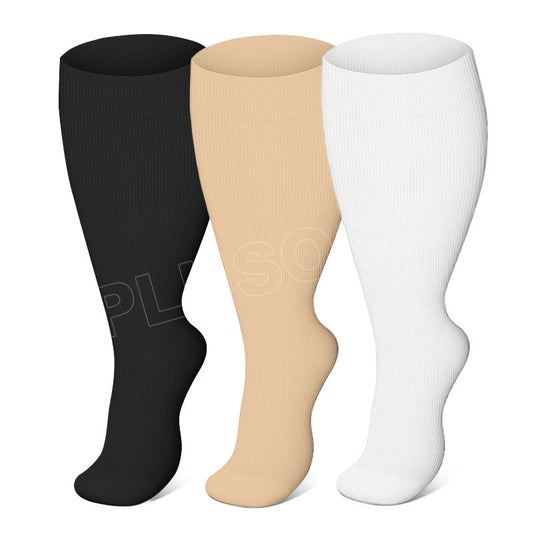 2XL-7XL Solid Color Plus Size Compression Socks(3 Pairs) - Multicolor - 7XL - image 0