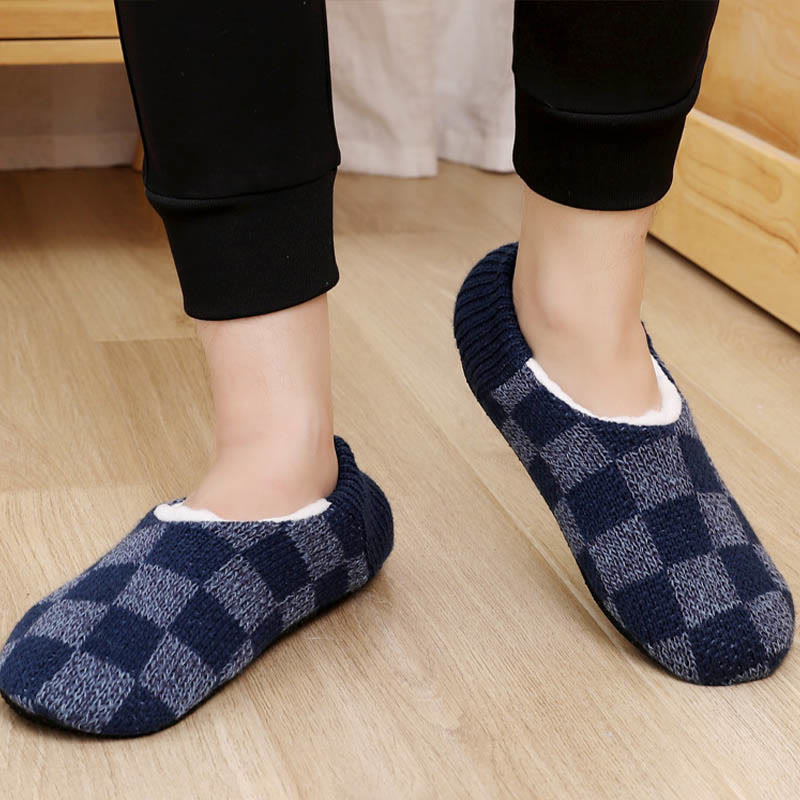 Plus Size Plaid Slipper Socks - Dark Blue - EU40-43(US7-9) - image 6