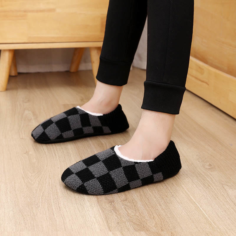 Plus Size Plaid Slipper Socks - Black - EU40-43(US7-9) - image 1