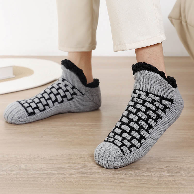 Plus Size Rectangular Grid Slipper Socks - Grey - EU40-43(US7-9) - image 6
