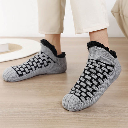 Plus Size Rectangular Grid Slipper Socks - Grey - EU40-43(US7-9) - image 6