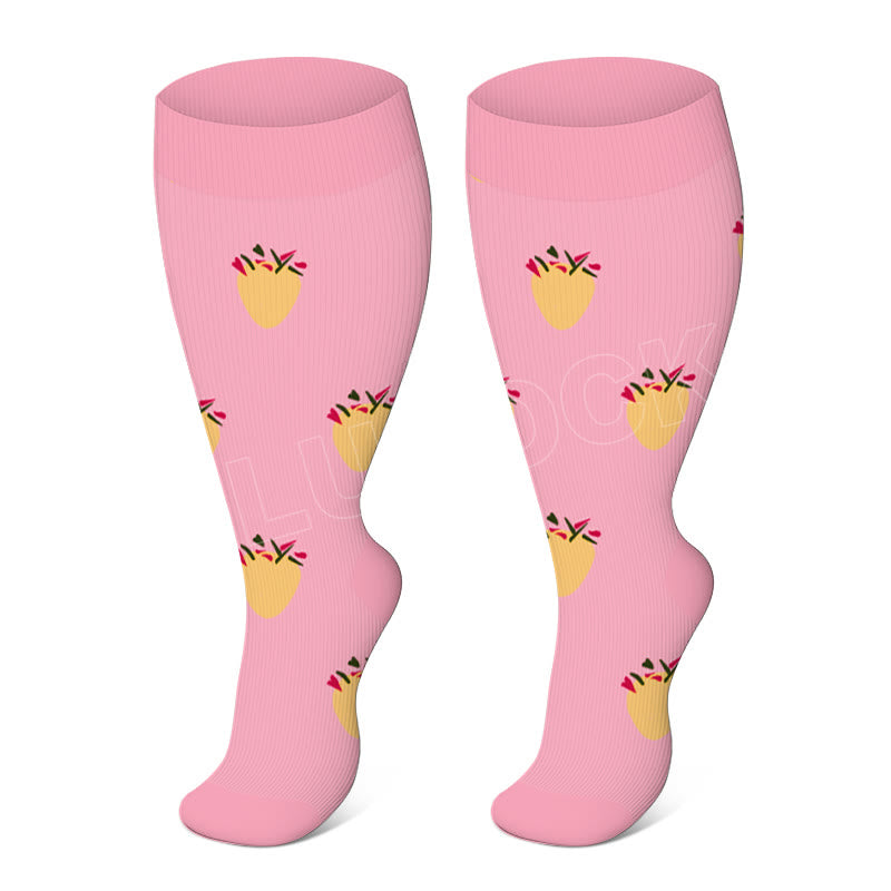 Pineapple Electrocardiogram Plus Size Compression Socks(3 Pairs) - Pink - 4XL - image 6
