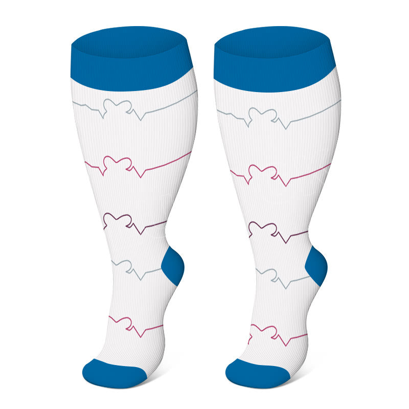 Pineapple Electrocardiogram Plus Size Compression Socks(3 Pairs) - White - 4XL - image 8