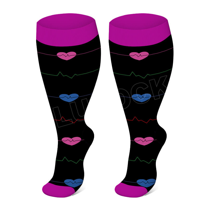 Pineapple Electrocardiogram Plus Size Compression Socks(3 Pairs) - Purple - 4XL - image 7