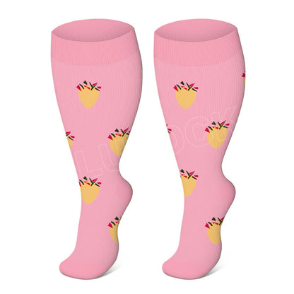 Pineapple Electrocardiogram Plus Size Compression Socks(3 Pairs)