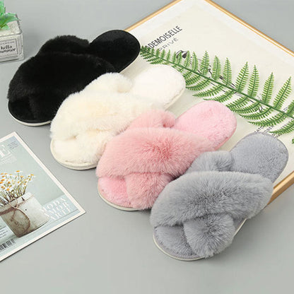Plus Size Plush Cross Strap Slippers - image 1