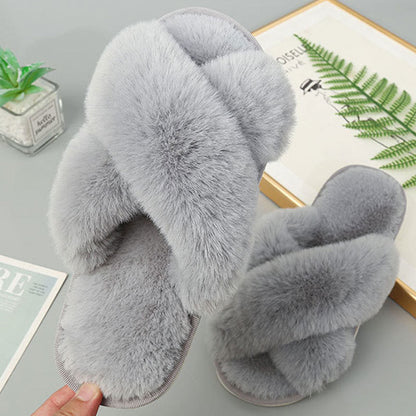 Plus Size Plush Cross Strap Slippers - image 4